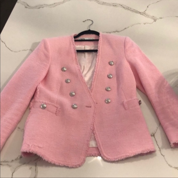 zara pink jacket tweed